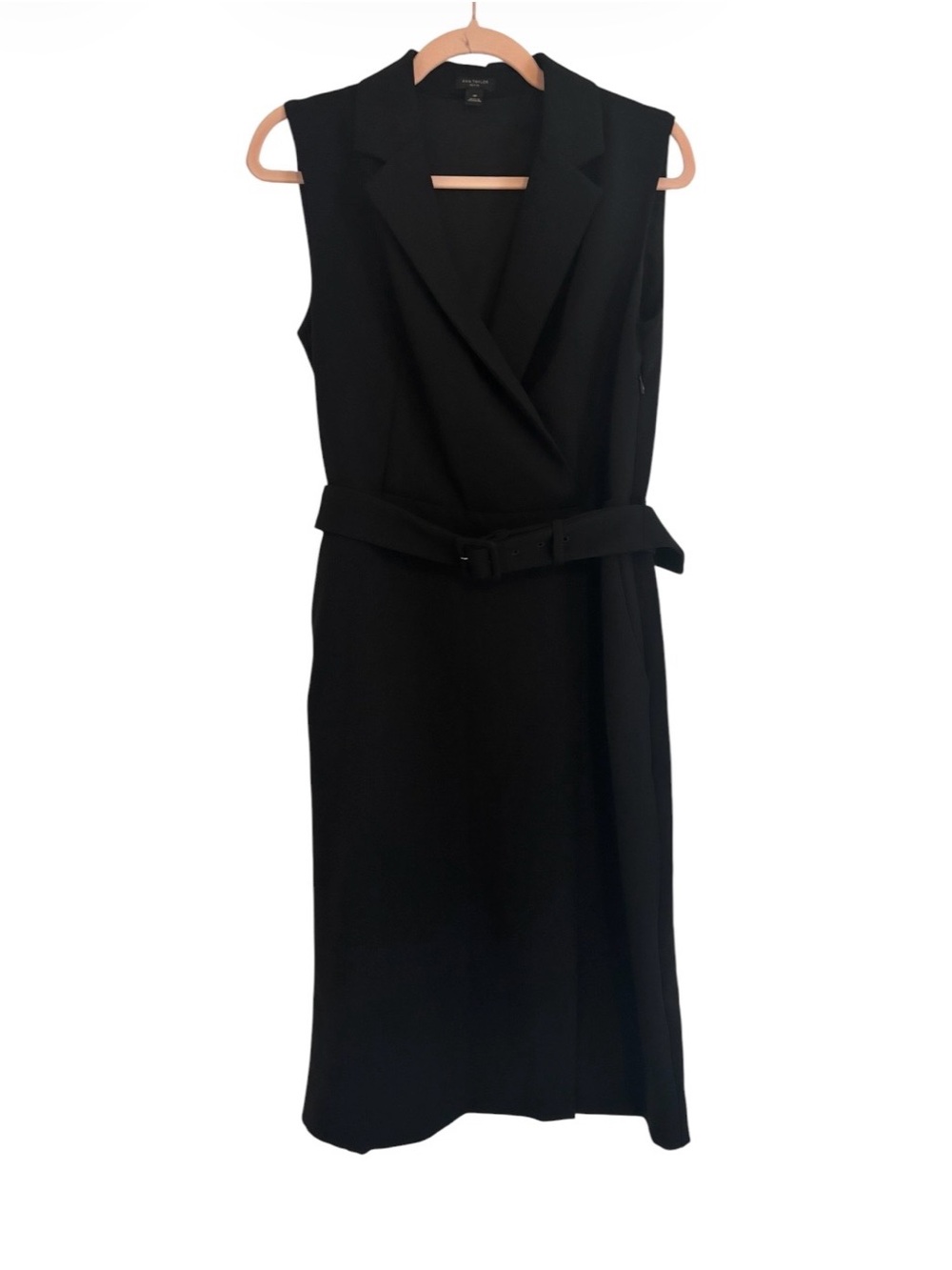 Ann Taylor Sleeveless Black Belted Midi Dress